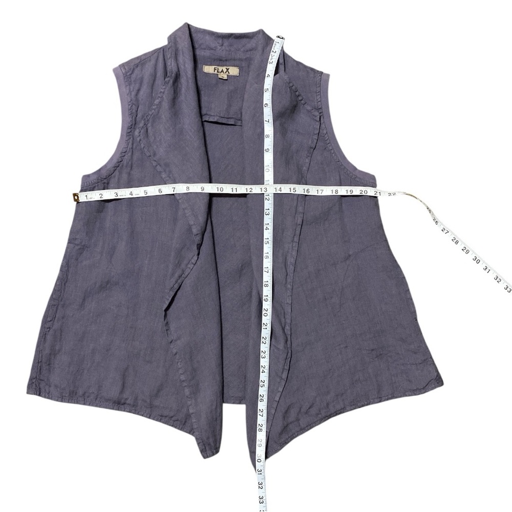 FLAX Linen Gray Open Front Drape Vest Sleeveless Side Pockets Resort Wear Small - Picture 16 of 16